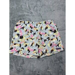 Patagonia Swim Shorts Mens XL Blue Graphic Logo Flamingos 3 Pocket Swimsuit